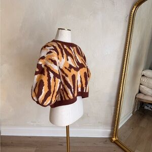 ASTR‎ the Label  Colette Puff Sleeve Crop Brown and Yellow Sweater size L